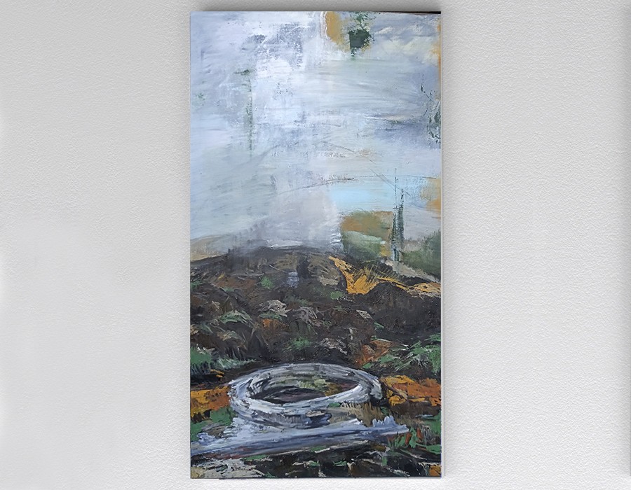 Yu Jen-chih, « Metamorphose d’après il mazzocchio de Paolo Uccello », 2018, huile sur toile, 180 x 100 cm