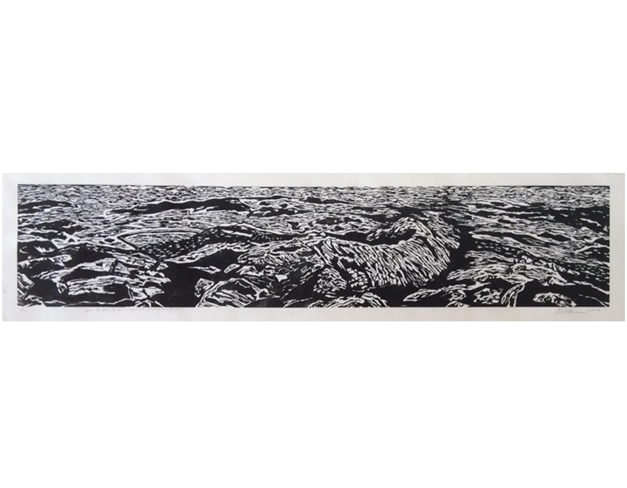 « Crépuscule, paysage du littoral V », 2017, gravure sur bois, 35 x 169 cm