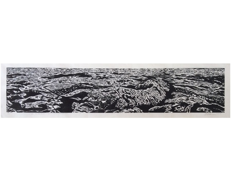 “Sunset, seashore landscape V”, 2017, wood engraving, 35 x 169 cm