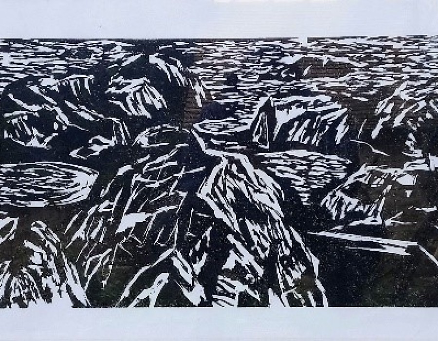 “Sunset, seashore landscape VII”, 2017, wood engraving, 38 x 183 cm