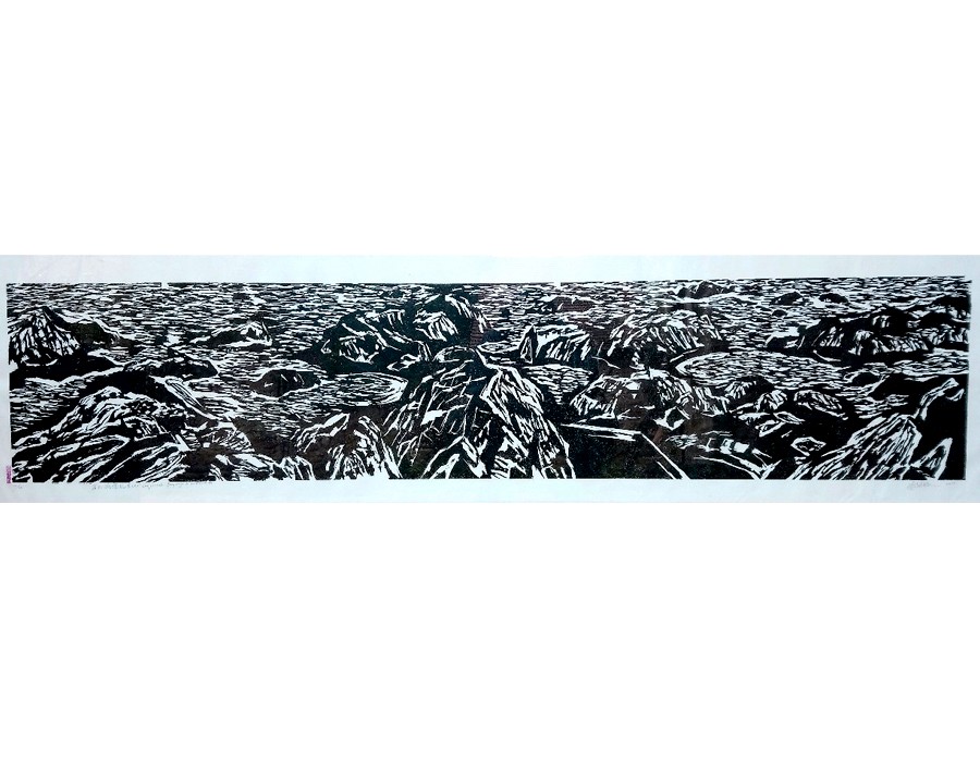 « Crépuscule, paysage du littoral VII », 2017, gravure sur bois, 38 x 183 cm