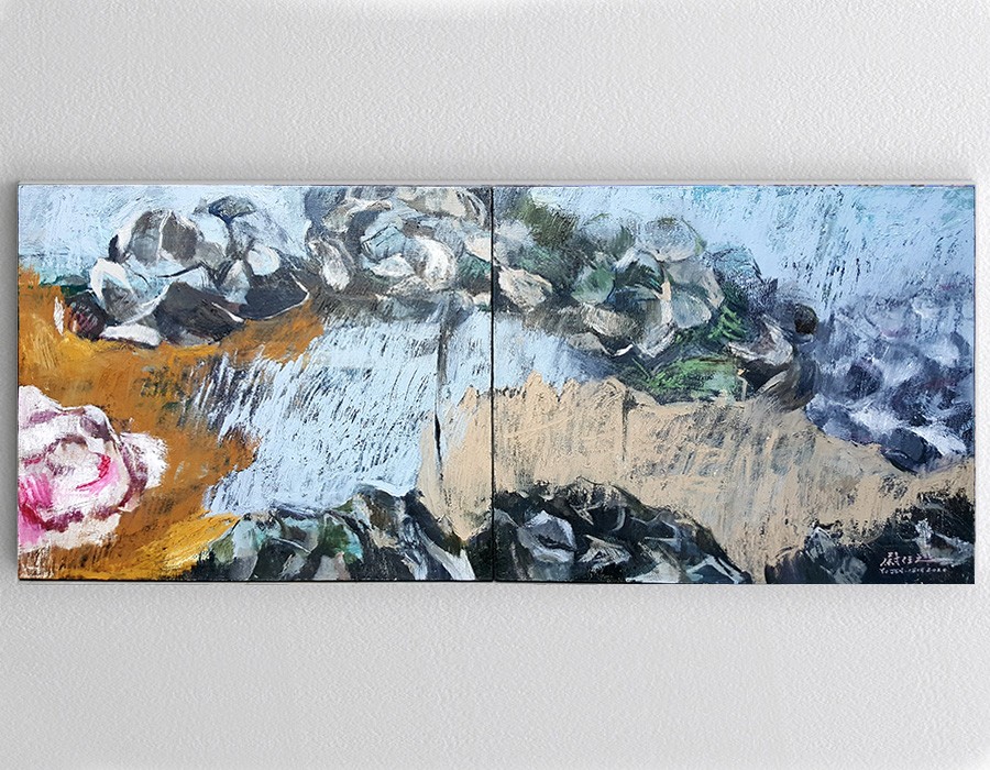 Yu Jen-chih, “Il Giardino Armonico II”, 2020, oil on canvas, 75 x 180 cm