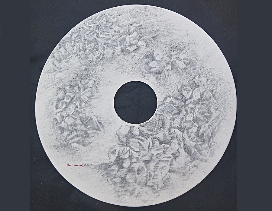 Yu Jen-chih, Tondo Hydrangea I, 2021, crayon sur papier, D40cm